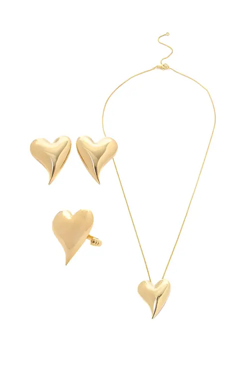 Kit Coração Liso Encontro com Banho em Ouro 18k