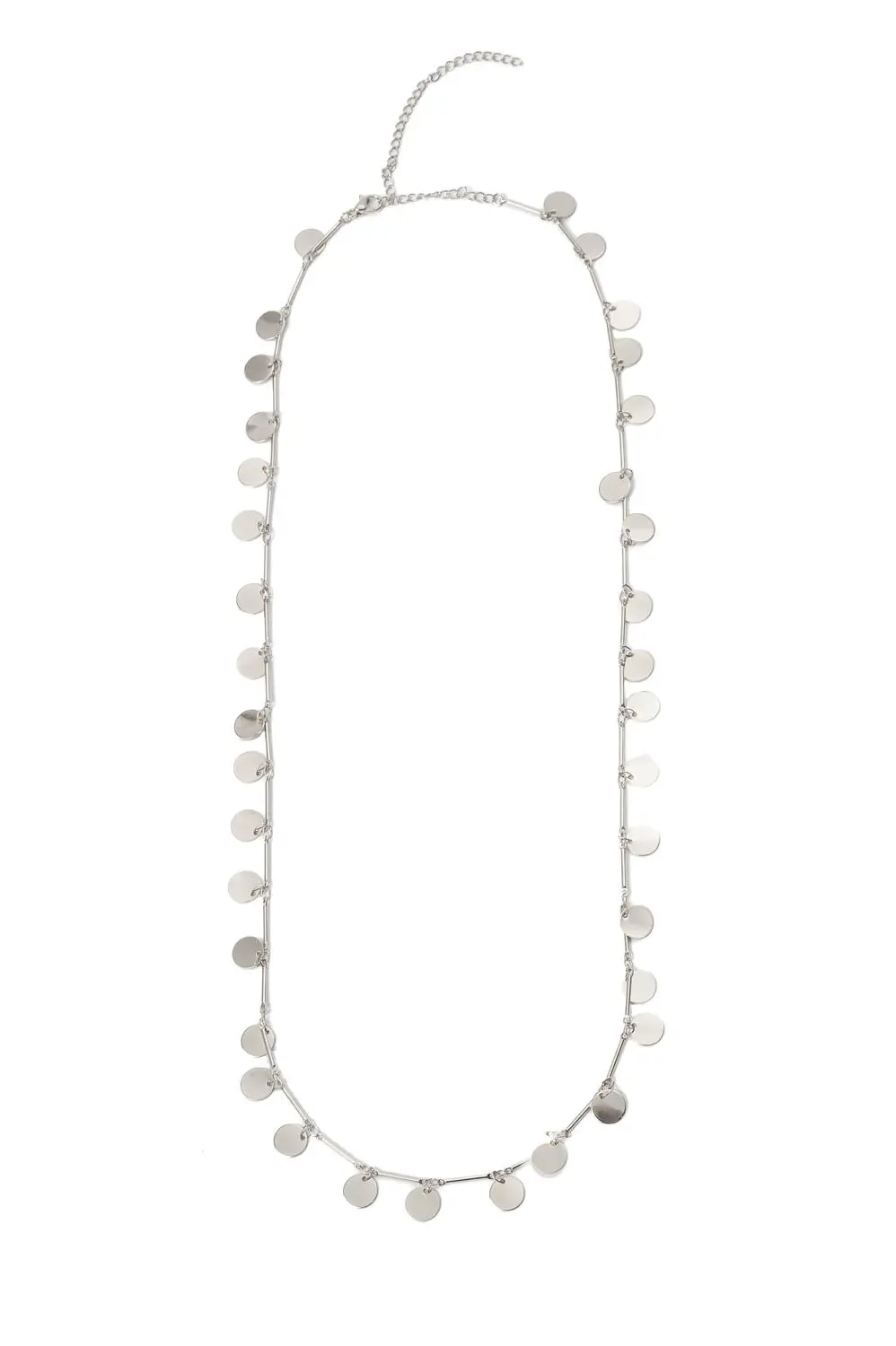 Colar Longo Medalhas Grande com Banho em Ródio Branco