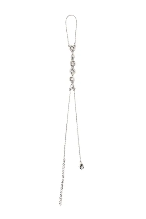 Pulseira de Mão Tripla Conecta com Banho em Ródio Branco