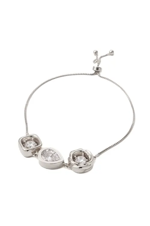 Pulseira Tripla Conecta de Regulagem com Banho em Ródio Branco