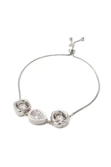 Pulseira Tripla Conecta de Regulagem com Banho em Ródio Branco