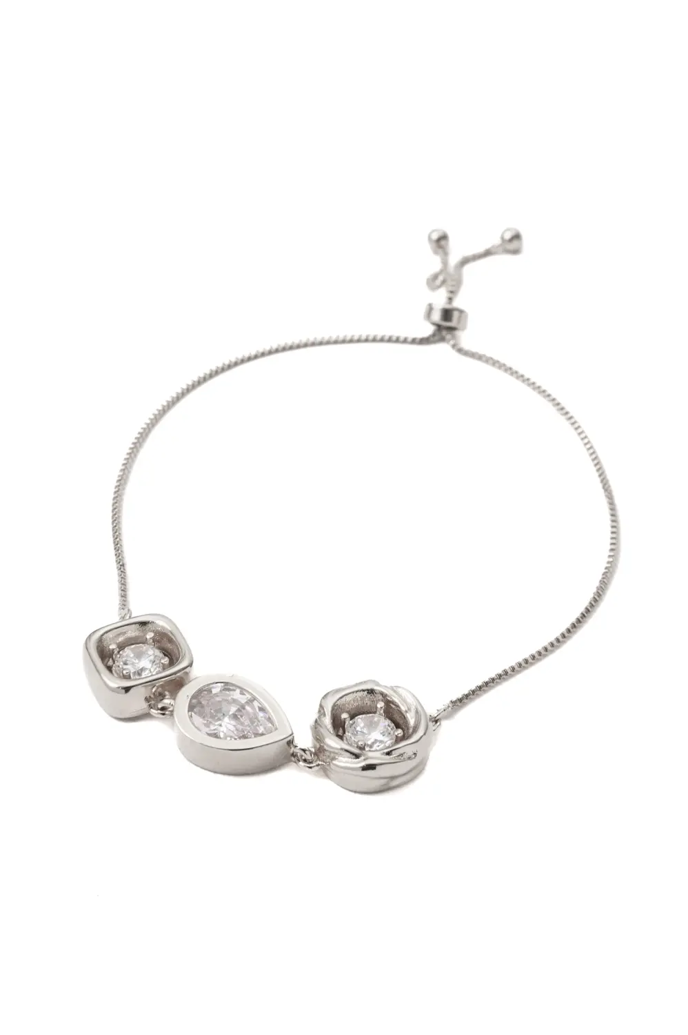 Pulseira Tripla Conecta de Regulagem com Banho em Ródio Branco