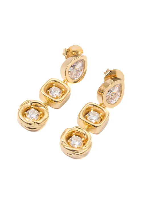 Brinco Triplo Conecta com Banho em Ouro 18k