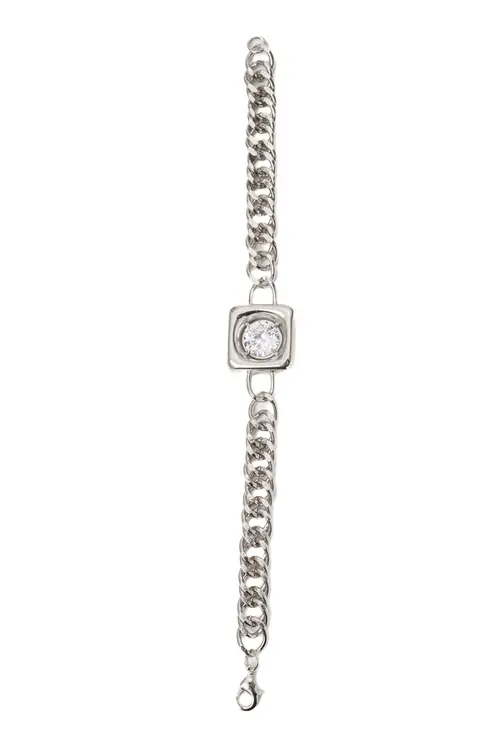Pulseira Quadrada Conecta com Banho em Ródio Branco
