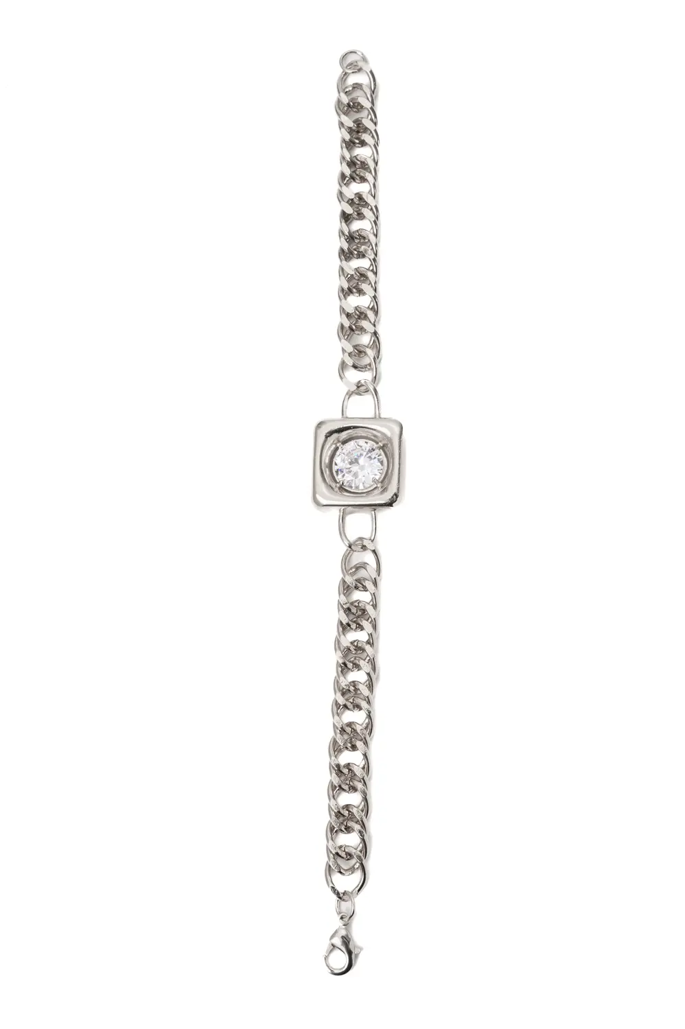 Pulseira Quadrada Conecta com Banho em Ródio Branco