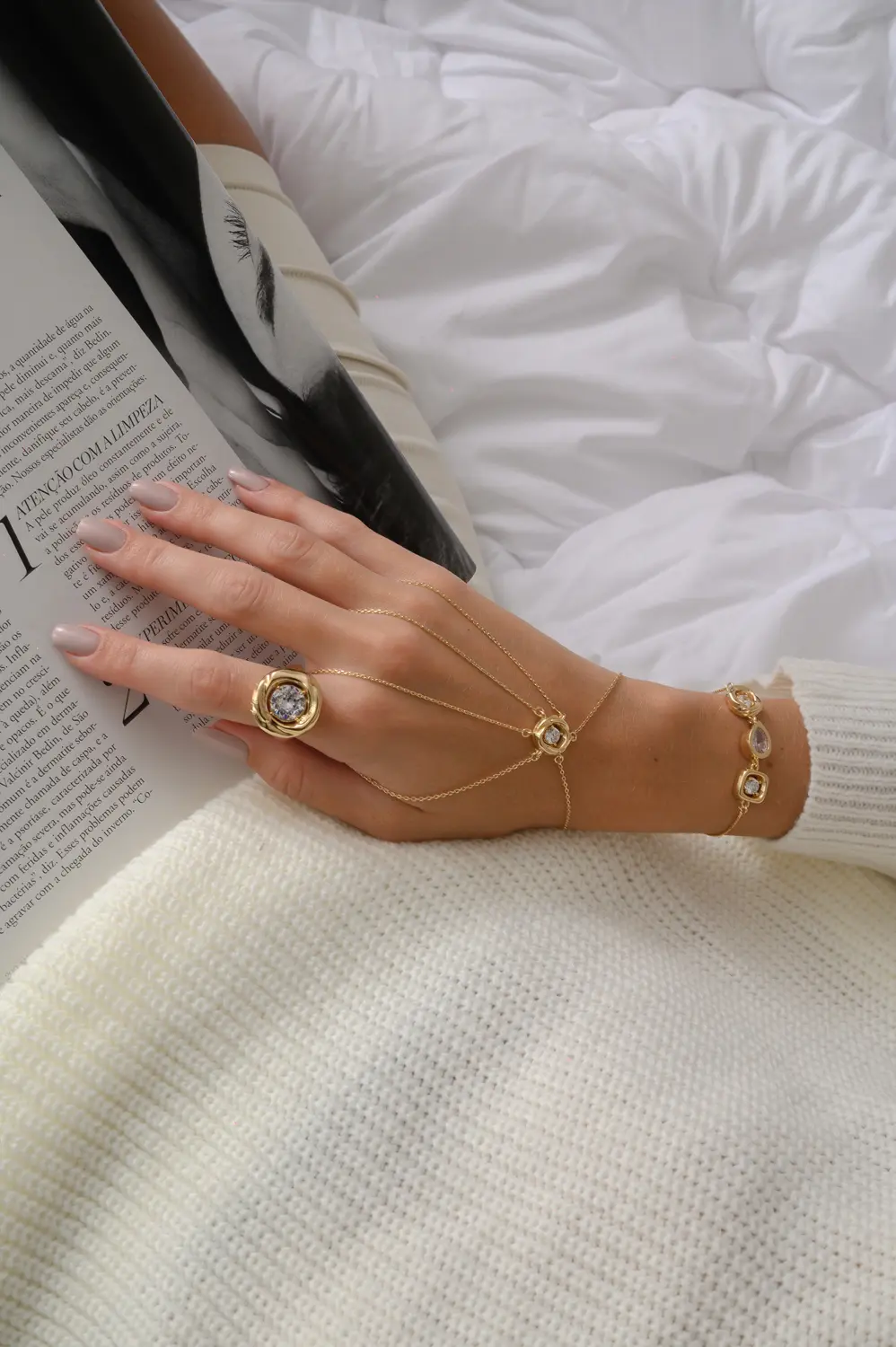 Pulseira Tripla Conecta de Regulagem com Banho em Ouro 18k