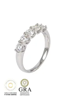 Anel Meia Aliança Moissanite 4mm - 0,3 ct em Prata 925 Banhado em Ródio Branco