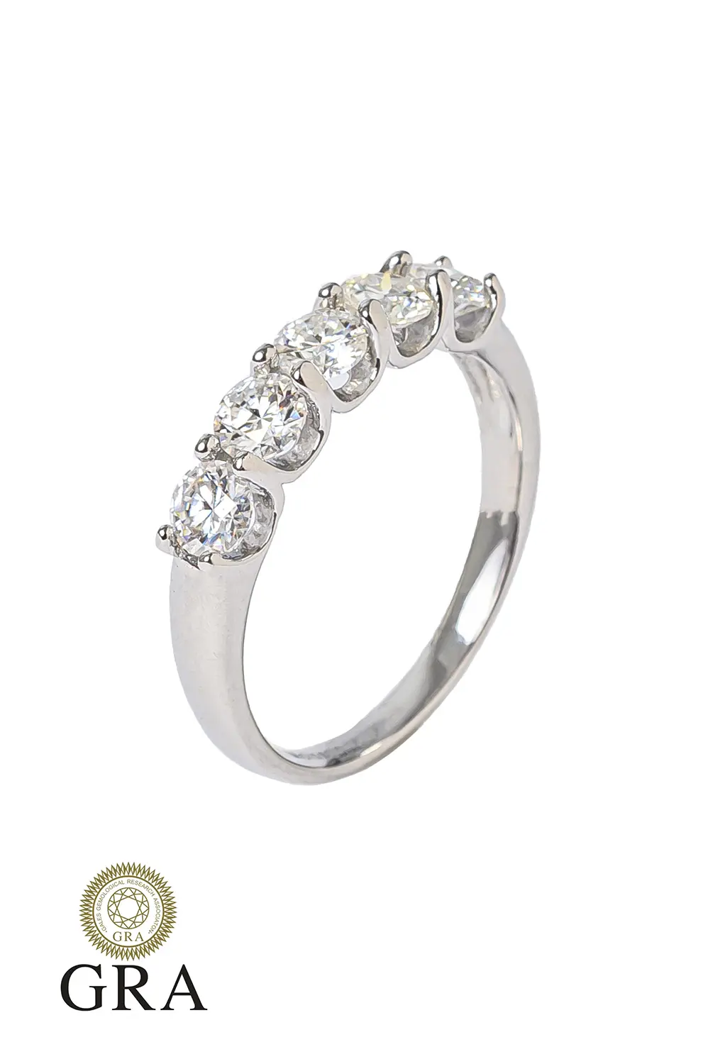 Anel Meia Aliança Moissanite 4mm - 0,3 ct em Prata 925 Banhado em Ródio Branco