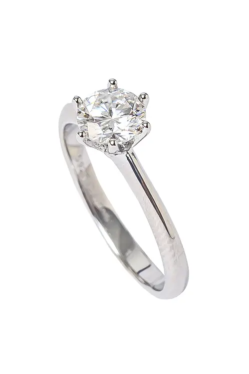 Anel Solitário Moissanite 6mm - 0,8 CT em Prata 925 Banhado em Ródio Branco