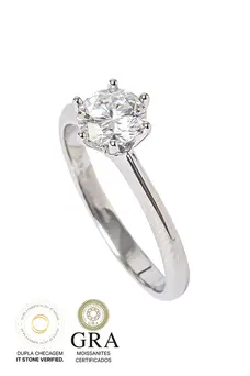 Anel Solitário Moissanite 6mm - 0,8 CT em Prata 925 Banhado em Ródio Branco