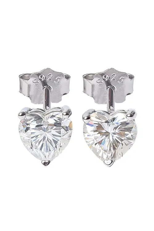 Brinco Coração Moissanite 6mm - 0,8 CT em Prata 925 Banhado em Ródio Branco