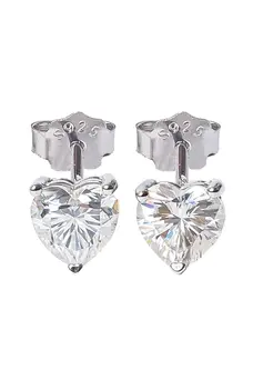 Brinco Coração Moissanite 6mm - 0,8 CT em Prata 925 Banhado em Ródio Branco