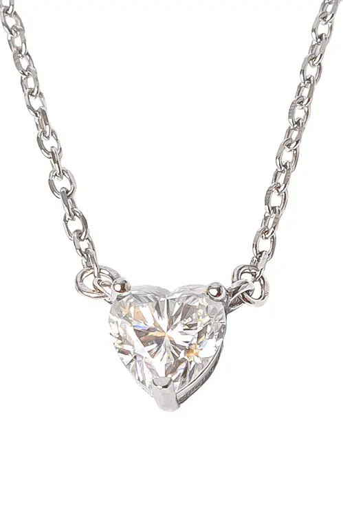 Colar Coração Moissanite 6mm - 0,8 CT em Prata 925 Banhado em Ródio Branco