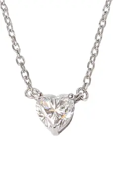 Colar Coração Moissanite 6mm - 0,8 CT em Prata 925 Banhado em Ródio Branco