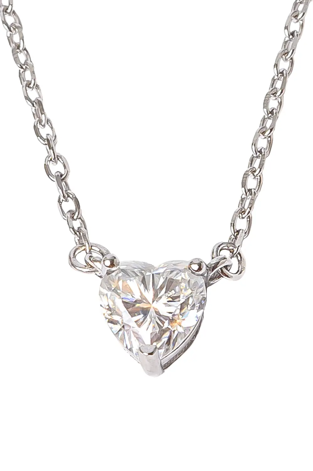 Colar Coração Moissanite 6mm - 0,8 CT em Prata 925 Banhado em Ródio Branco