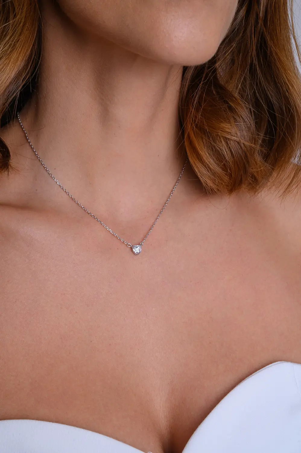 Colar Coração Moissanite 6mm - 0,8 CT em Prata 925 Banhado em Ródio Branco