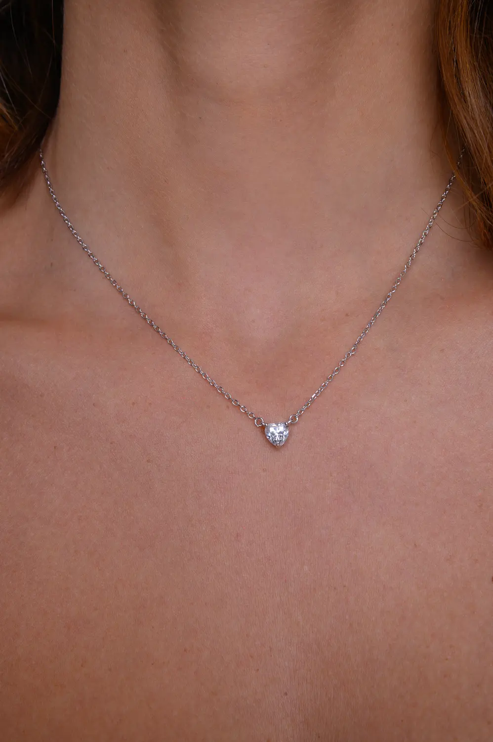 Colar Coração Moissanite 6mm - 0,8 CT em Prata 925 Banhado em Ródio Branco