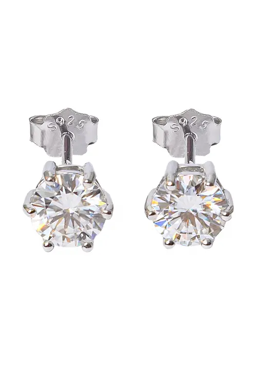 Brinco Ponto de Luz Moissanite 5mm - 0,5 CT em Prata 925 Banhado em Ródio Branco