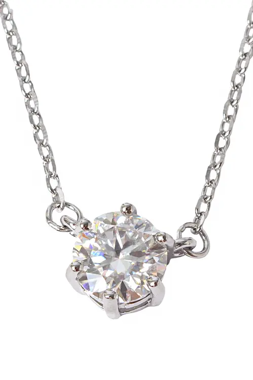 Colar Ponto de Luz Moissanite 7mm - 1,2 CT em Prata 925 Banhado em Ródio Branco