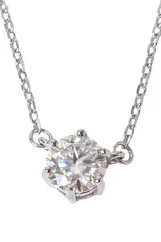 Colar Ponto de Luz Moissanite 7mm - 1,2 CT em Prata 925 Banhado em Ródio Branco