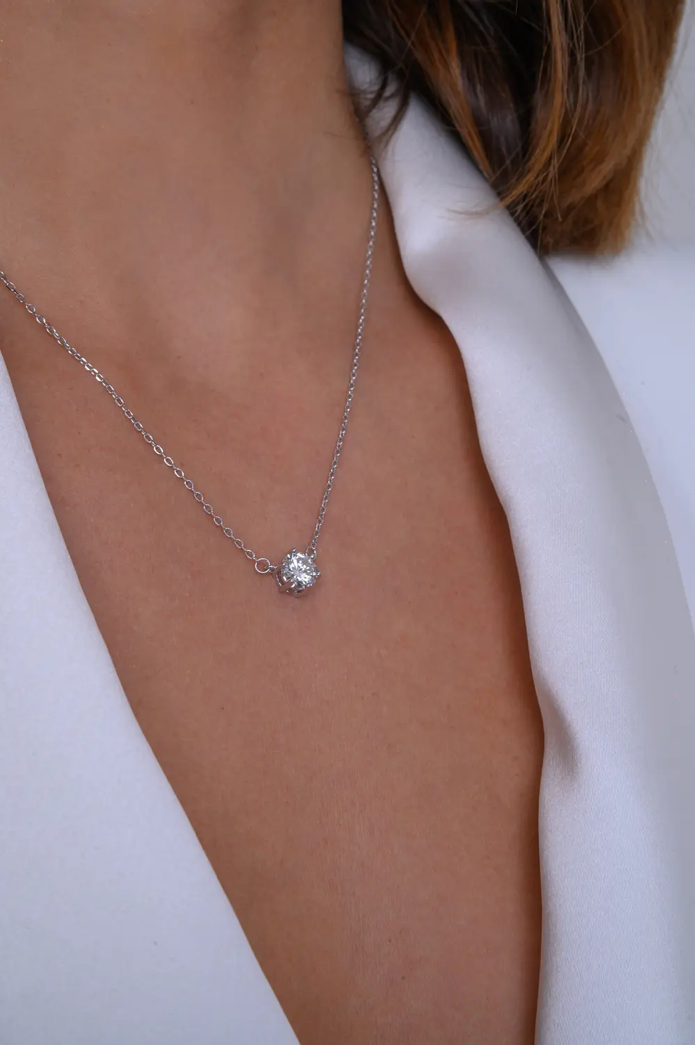Colar Ponto de Luz Moissanite 7mm - 1,2 CT em Prata 925 Banhado em Ródio Branco