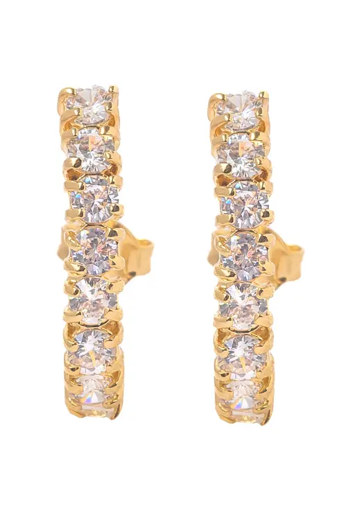 Brinco Ear Hook Todo Cravejado com Banho em Ouro 18k