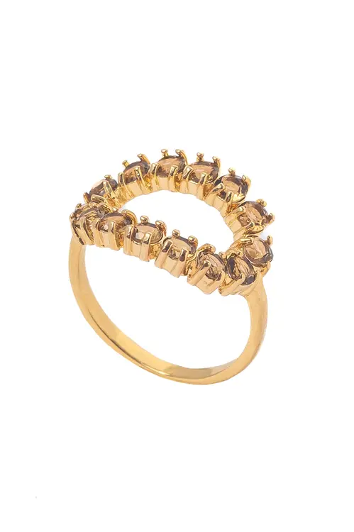 Anel Todo Cravejado Marrom com Banho em Ouro 18k