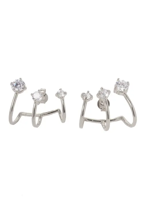 Brinco Ear Cuff Ponto de Luz com Banho em Ródio Branco