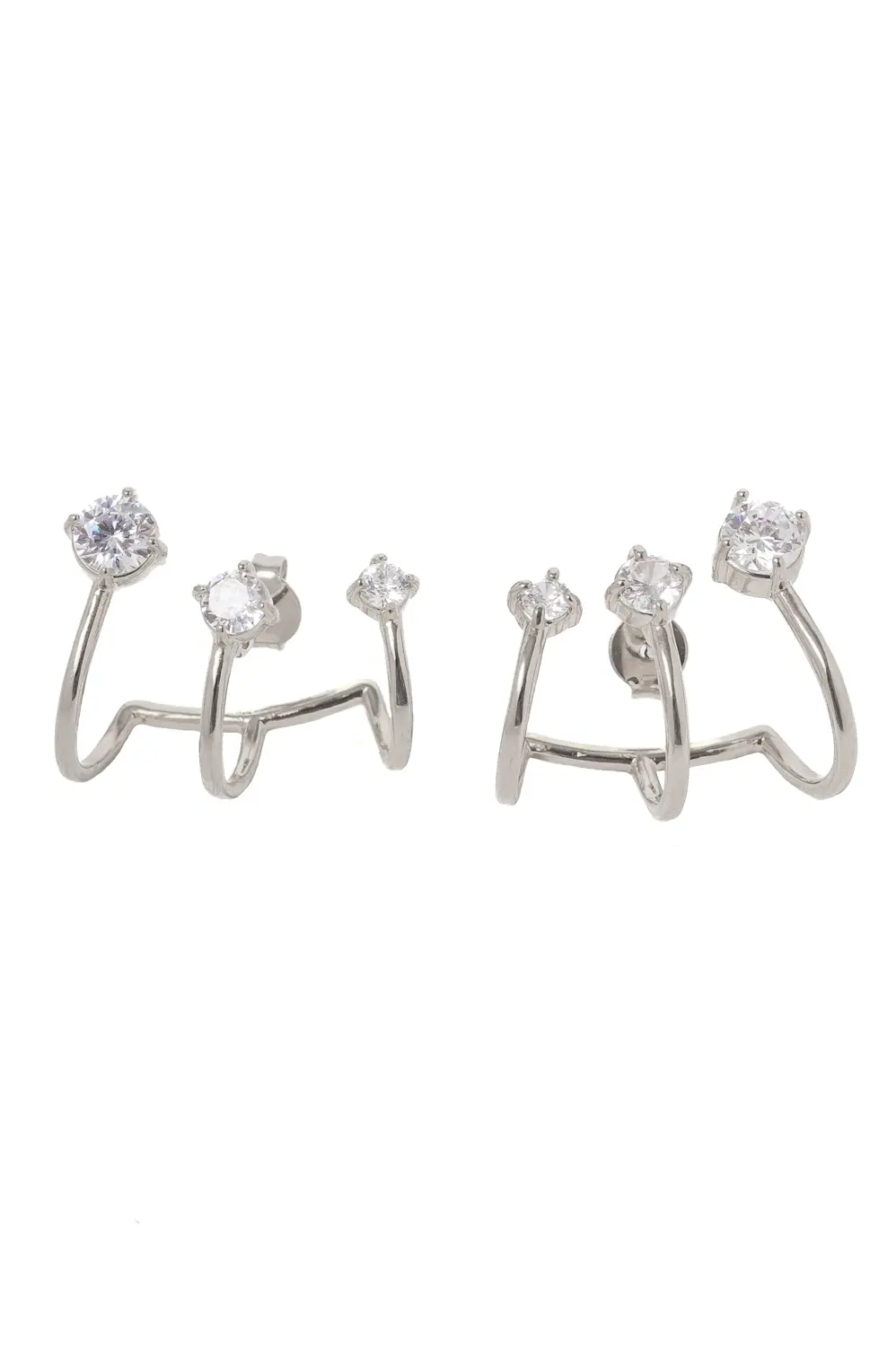 Brinco Ear Cuff Ponto de Luz com Banho em Ródio Branco