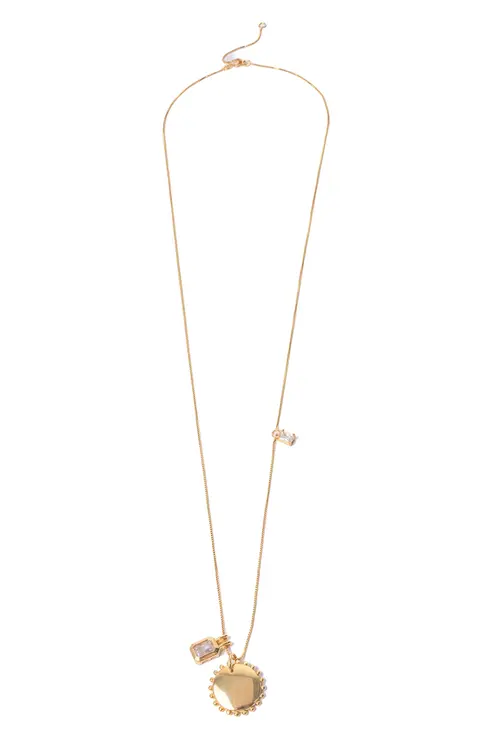 Colar Longo de Pingentes com Banho em Ouro 18k