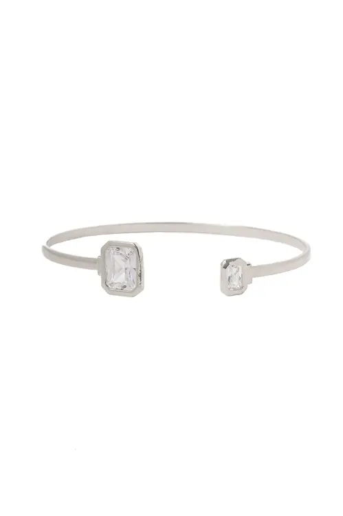 Bracelete Retangular com Banho em Ródio Branco