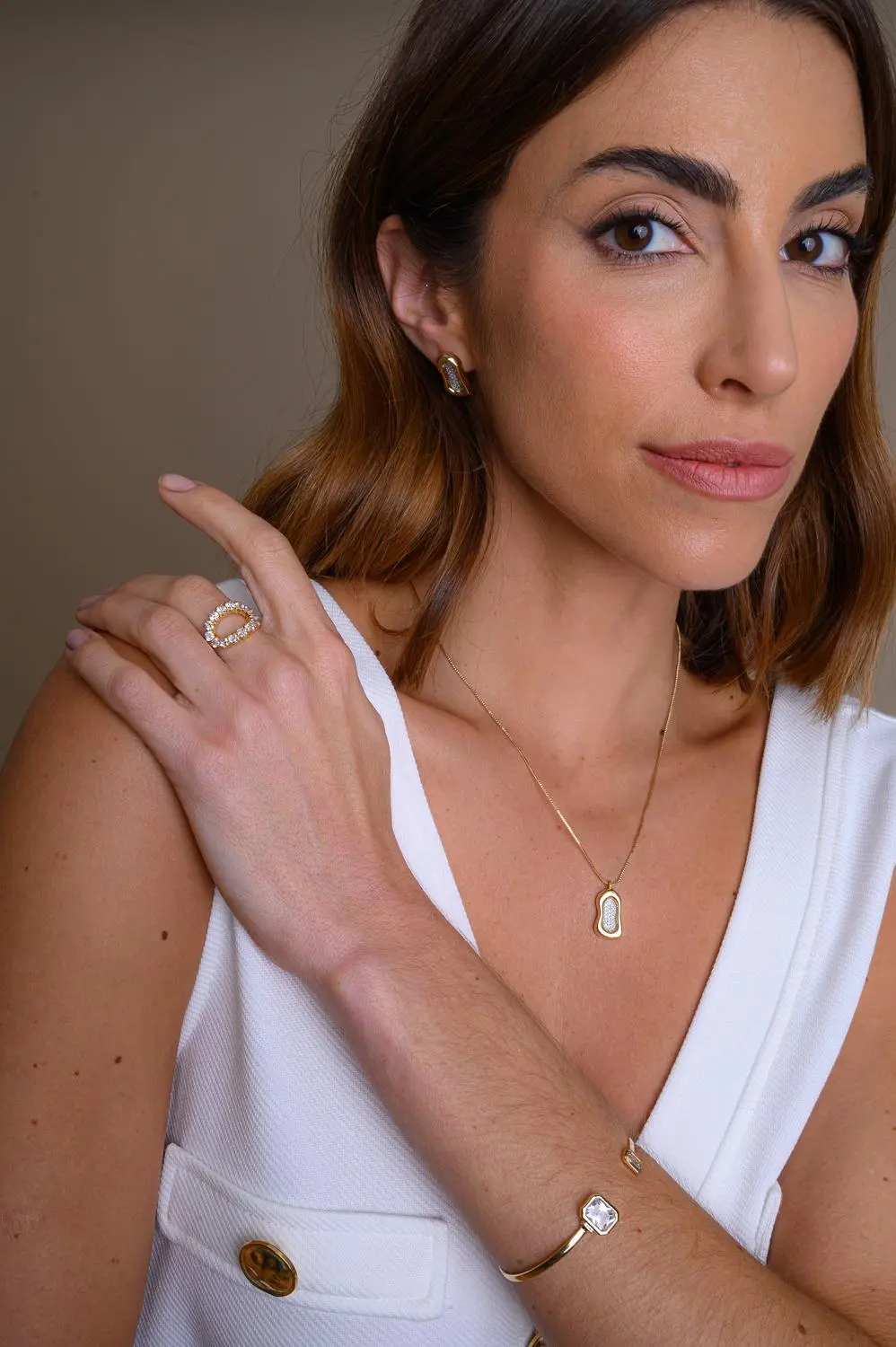 Colar Traço Banhado em Ouro 18k com Caneta de Ródio Branco