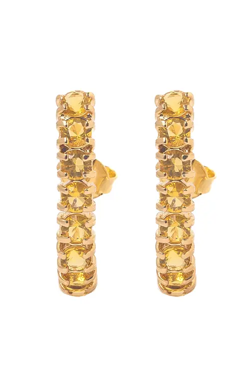 Brinco Ear Hook Todo Cravejado Yellow Fancy com Banho em Ouro 18k