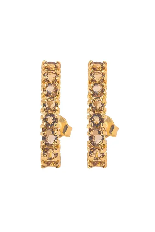 Brinco Ear Hook Todo Cravejado Marrom com Banho em Ouro 18k