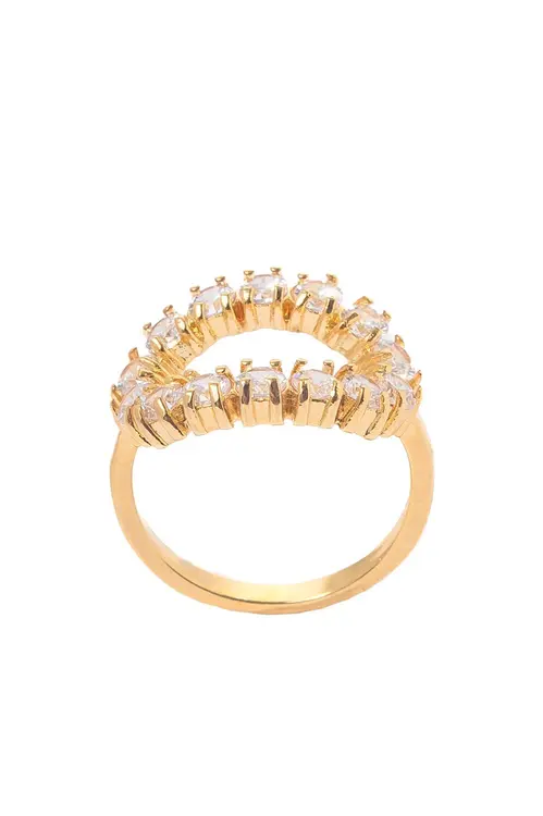 Anel Todo Cravejado Incolor com Banho em Ouro 18k