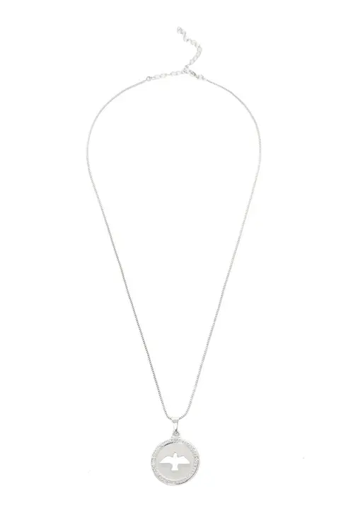 Colar Medalha Espírito Santo com Banho em Ródio Branco