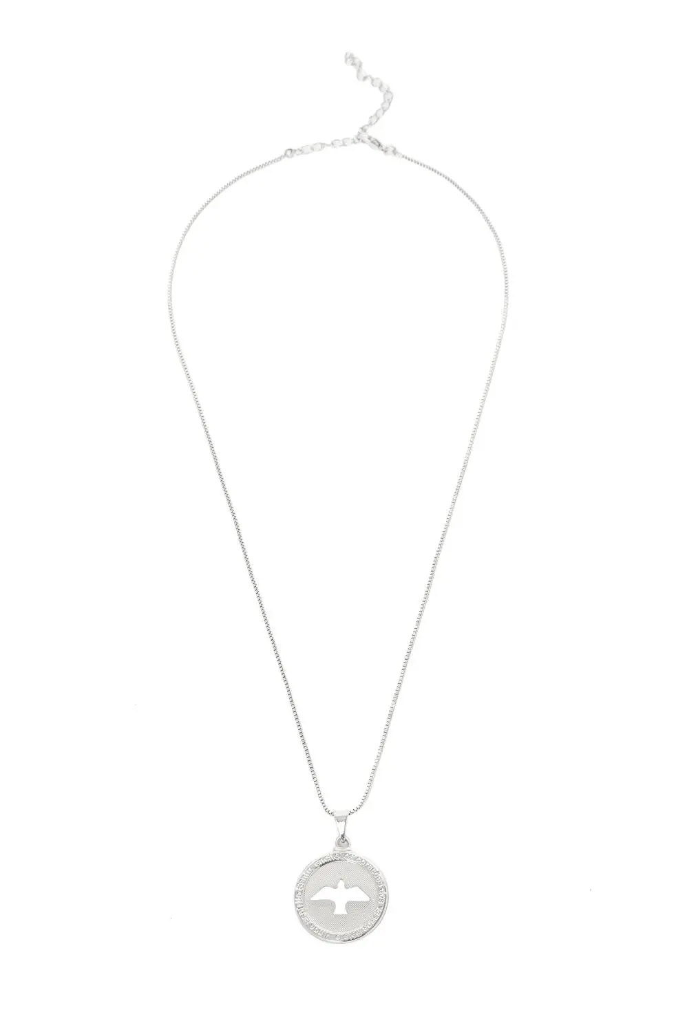 Colar Medalha Espírito Santo com Banho em Ródio Branco