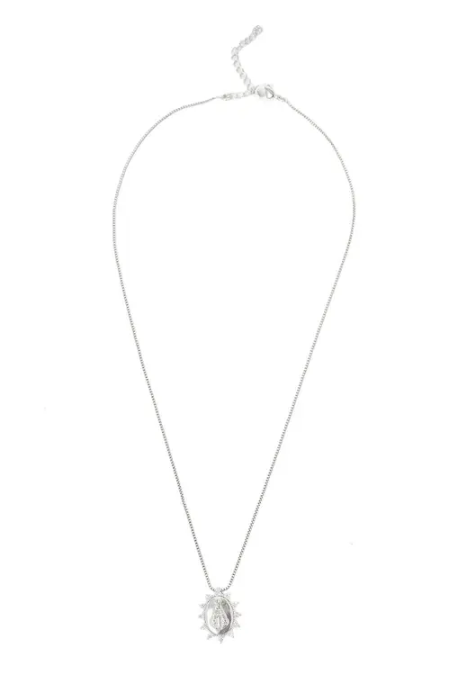 Colar Nossa Senhora Cravejada com Banho em Ródio Branco