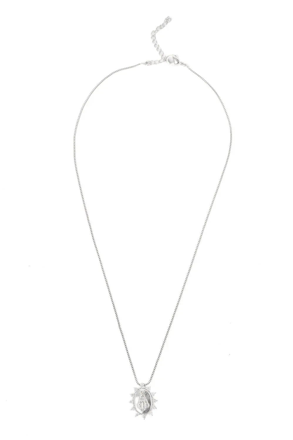 Colar Nossa Senhora Cravejada com Banho em Ródio Branco