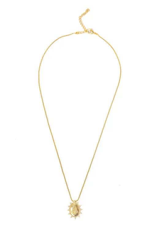 Colar Nossa Senhora Cravejada com Banho em Ouro 18k