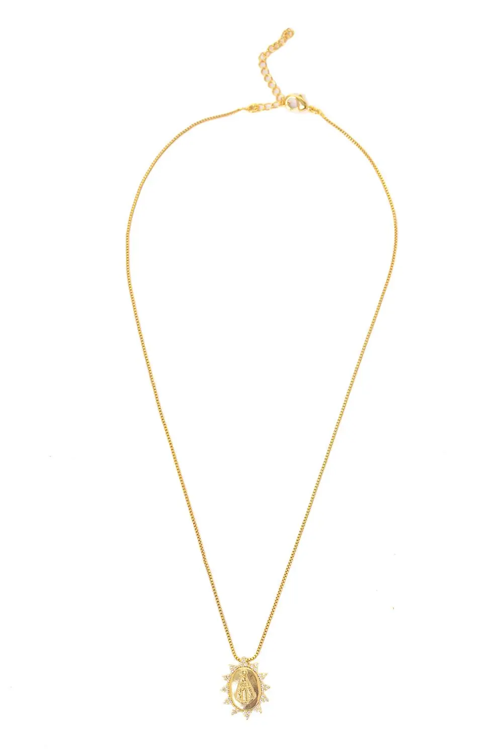 Colar Nossa Senhora Cravejada com Banho em Ouro 18k
