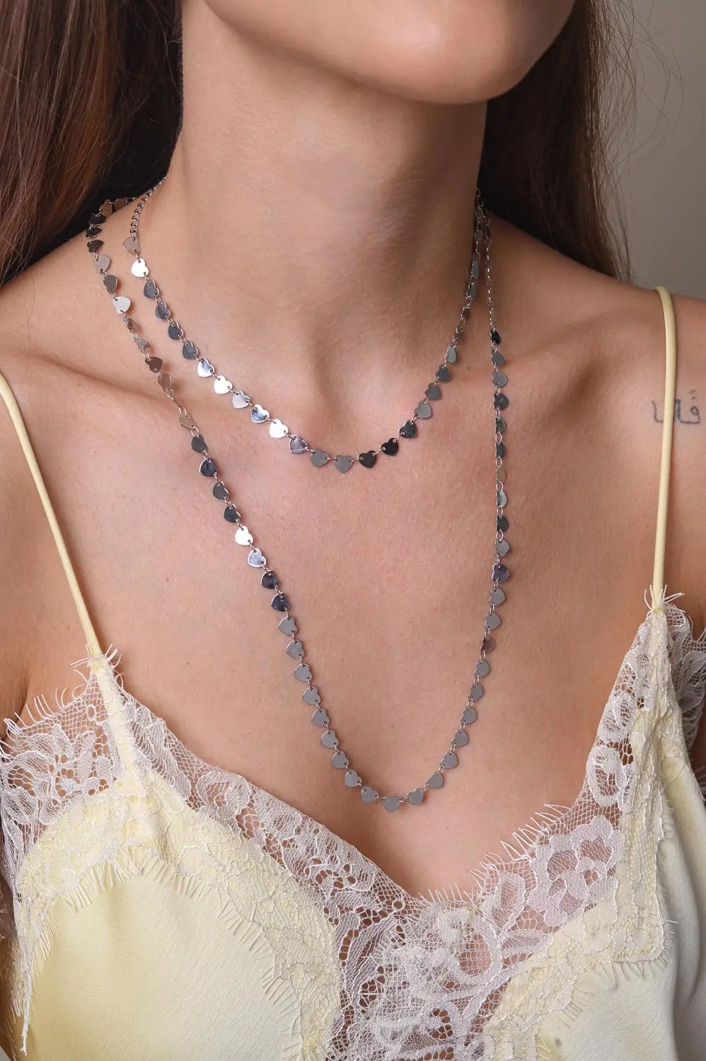 Choker Corações com Banho em Ródio Branco