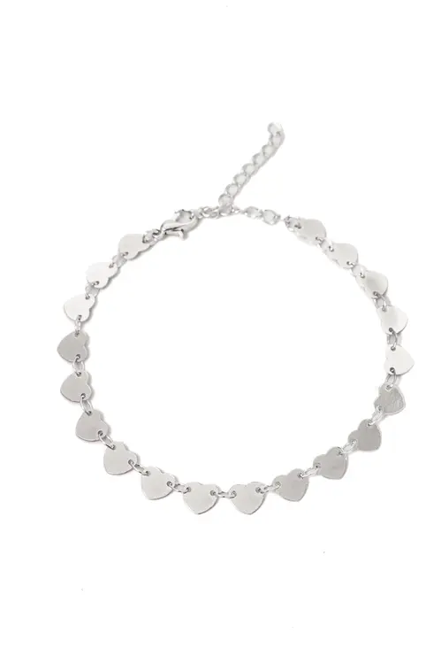 Pulseira Corações com Banho em Ródio Branco