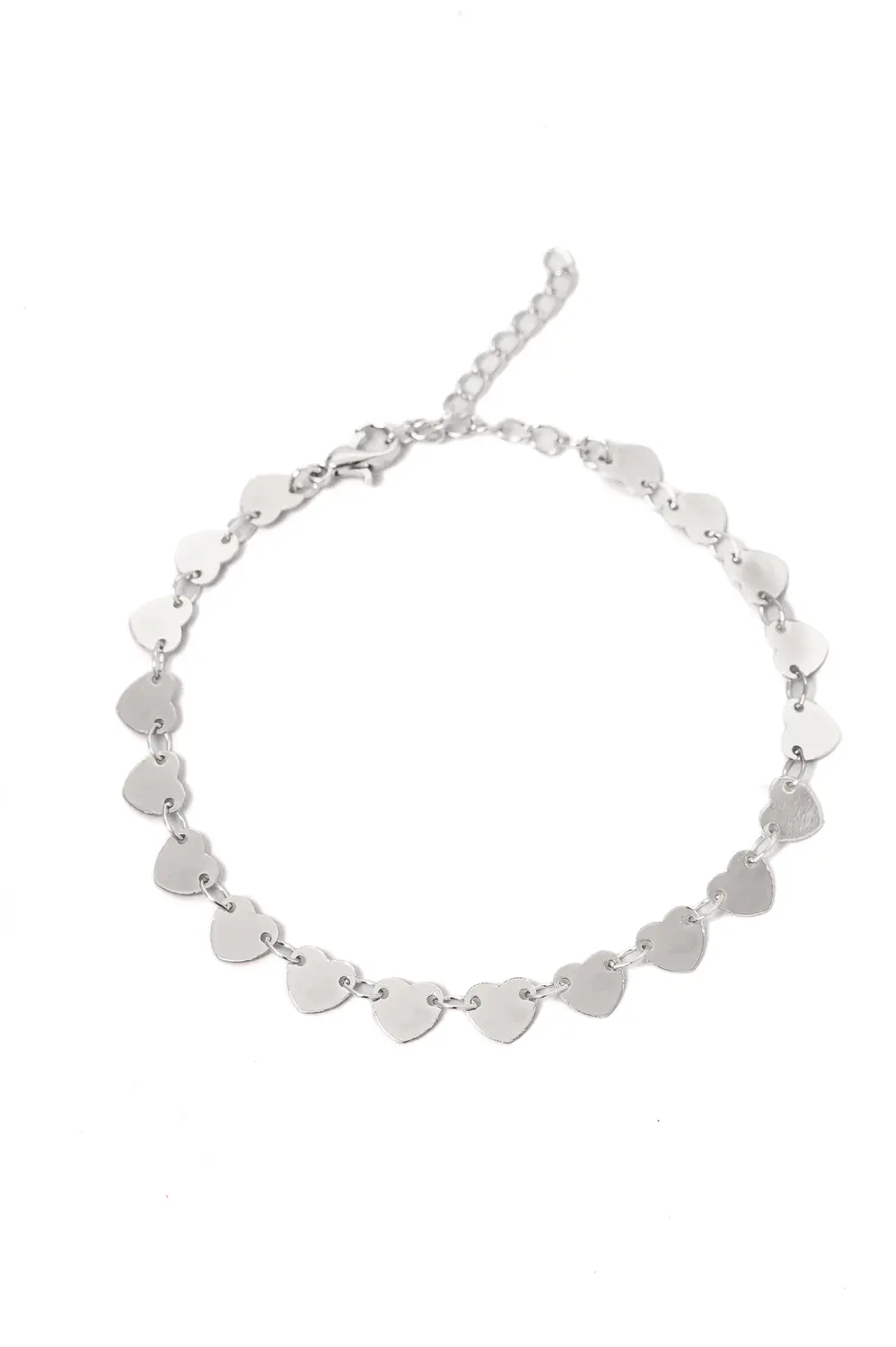 Pulseira Corações com Banho em Ródio Branco