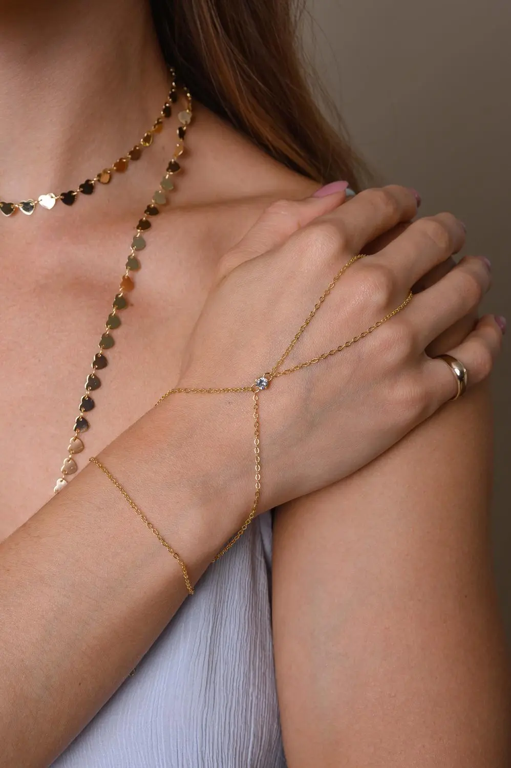 Pulseira de Mão Zircônia com Banho em Ouro 18k