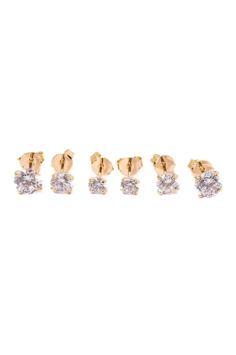 Trio de Brincos Ponto de Luz com Zircônia com Banho em Ouro 18k