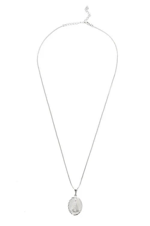 Colar Medalha Nossa Senhora com Banho em Ródio Branco