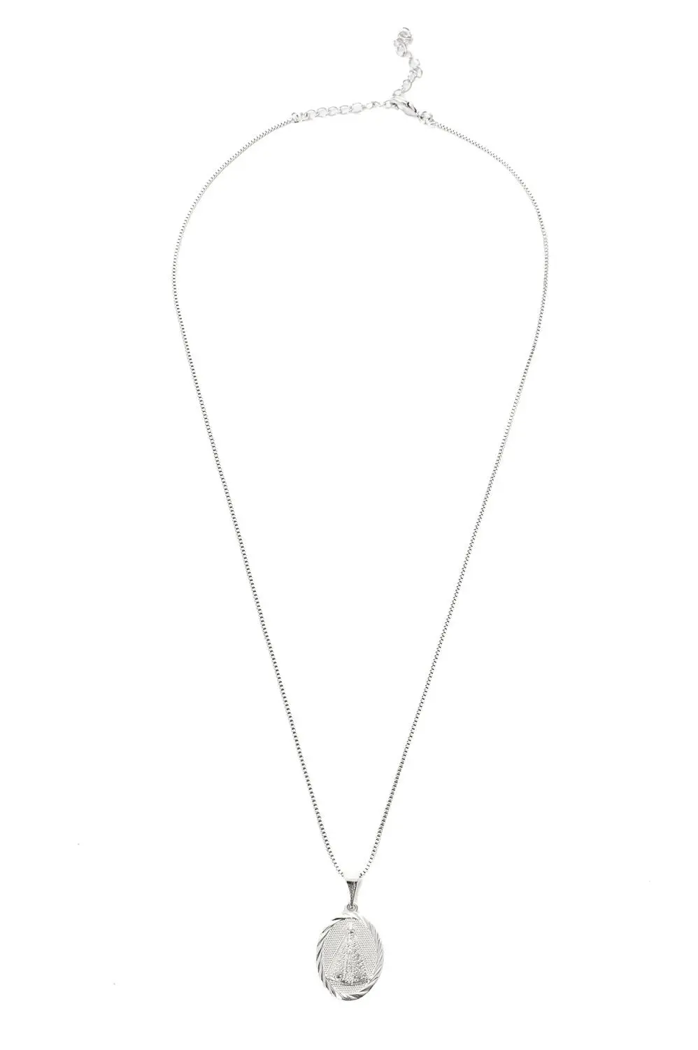 Colar Medalha Nossa Senhora com Banho em Ródio Branco