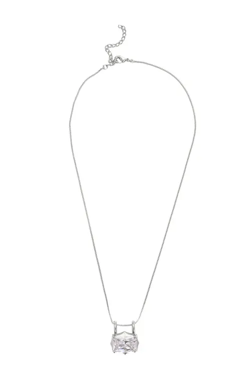 Corrente Veneziana 45 cm e Pingente Reflexo  com Banho em Ródio Branco
