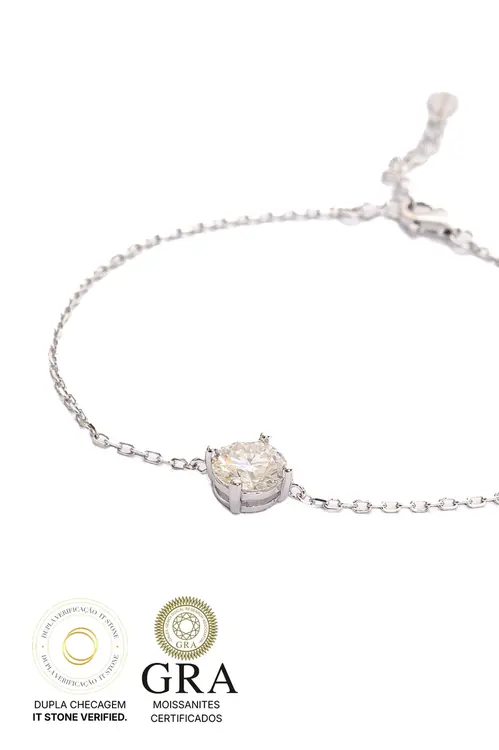 Pulseira Ponto de Luz Moissanite 7 mm - em Prata 925 Banhado em Ródio Branco